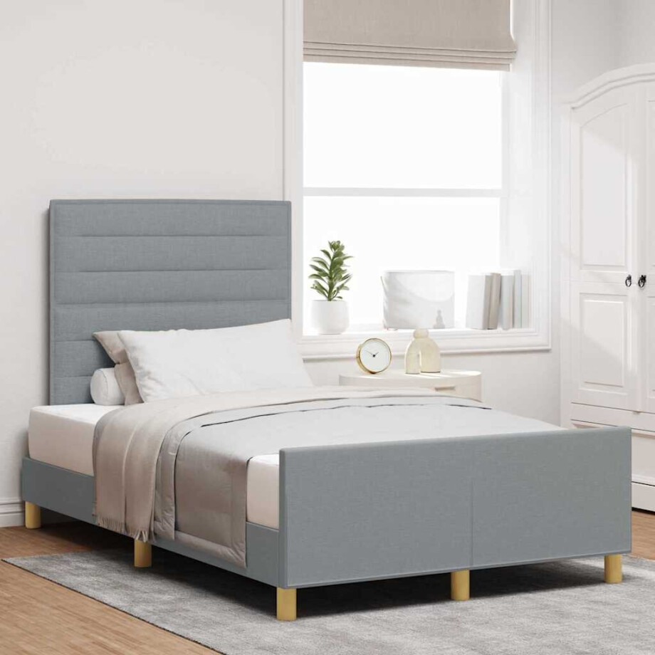 vidaXL Bedframe met hoofdeinde Lichtgrijs 120 x 190 cm Stof vidaXL Bedframe met hoofdeinde Lichtgrijs 120 x 190 cm Stof afbeelding 1