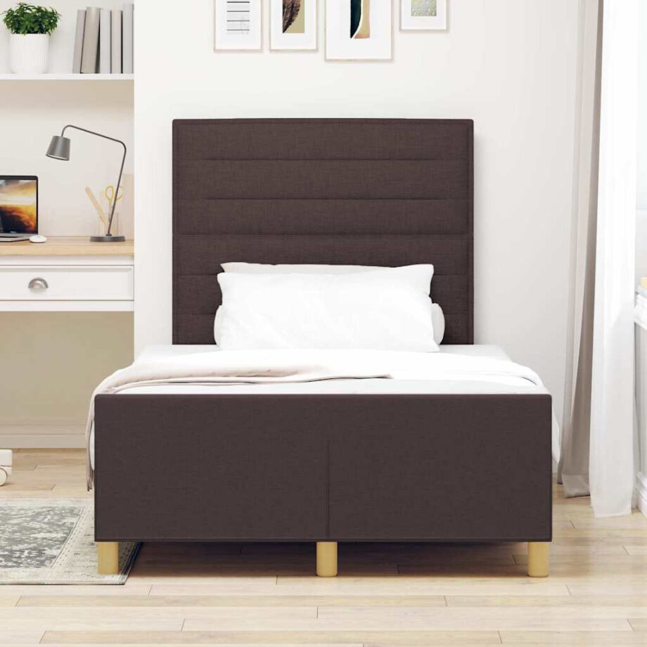 vidaXL Bedframe met hoofdeinde Donkerbruin 120 x 190 cm Stof vidaXL Bedframe met hoofdeinde Donkerbruin 120 x 190 cm Stof afbeelding 1