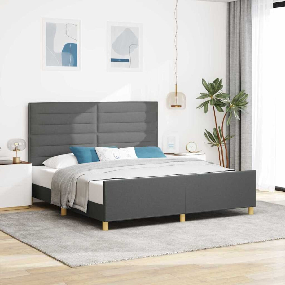 vidaXL Bedframe met hoofdeinde Donkergrijs 180 x 200 cm Stof afbeelding 1