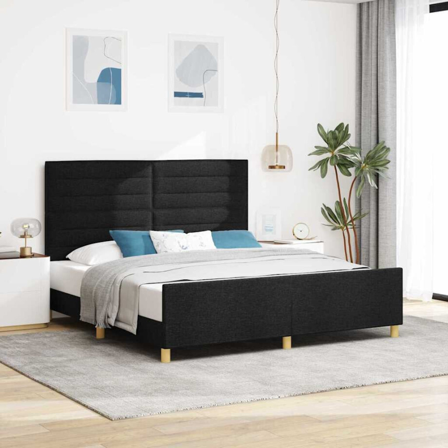 vidaXL Bedframe met hoofdeinde Zwart 180 x 200 cm Stof vidaXL Bedframe met hoofdeinde Zwart 180 x 200 cm Stof afbeelding 1