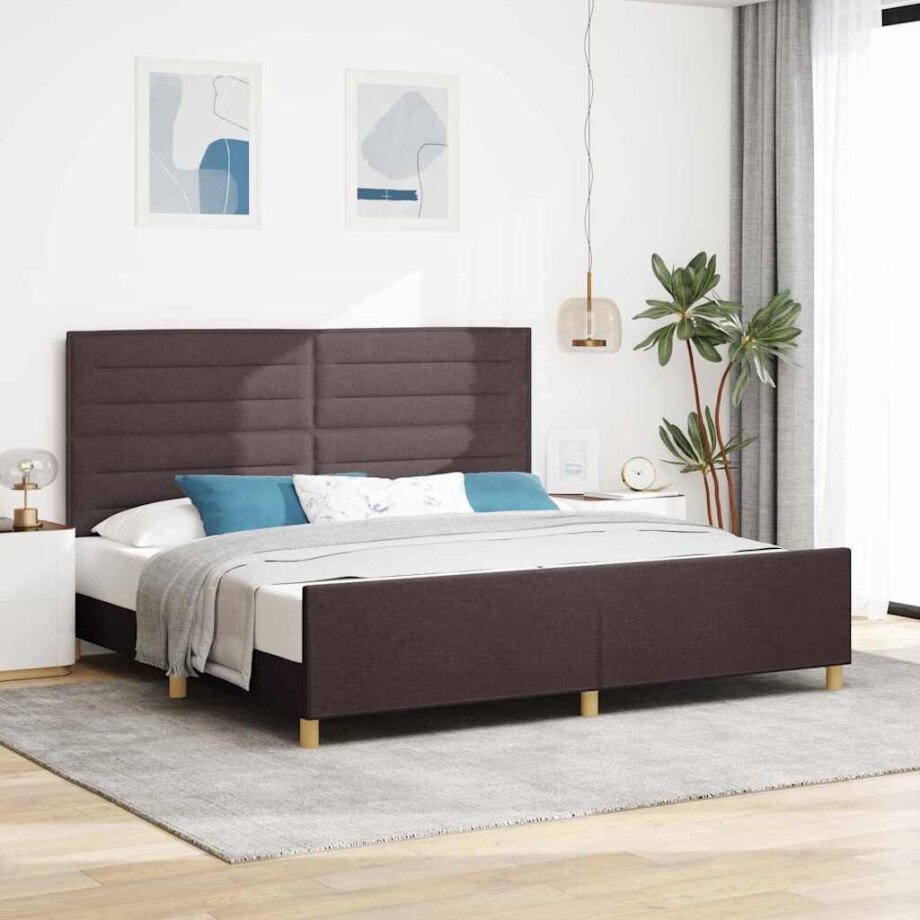 vidaXL Bedframe met hoofdeinde Donkerbruin 200 x 200 cm Stof vidaXL Bedframe met hoofdeinde Donkerbruin 200 x 200 cm Stof afbeelding 1