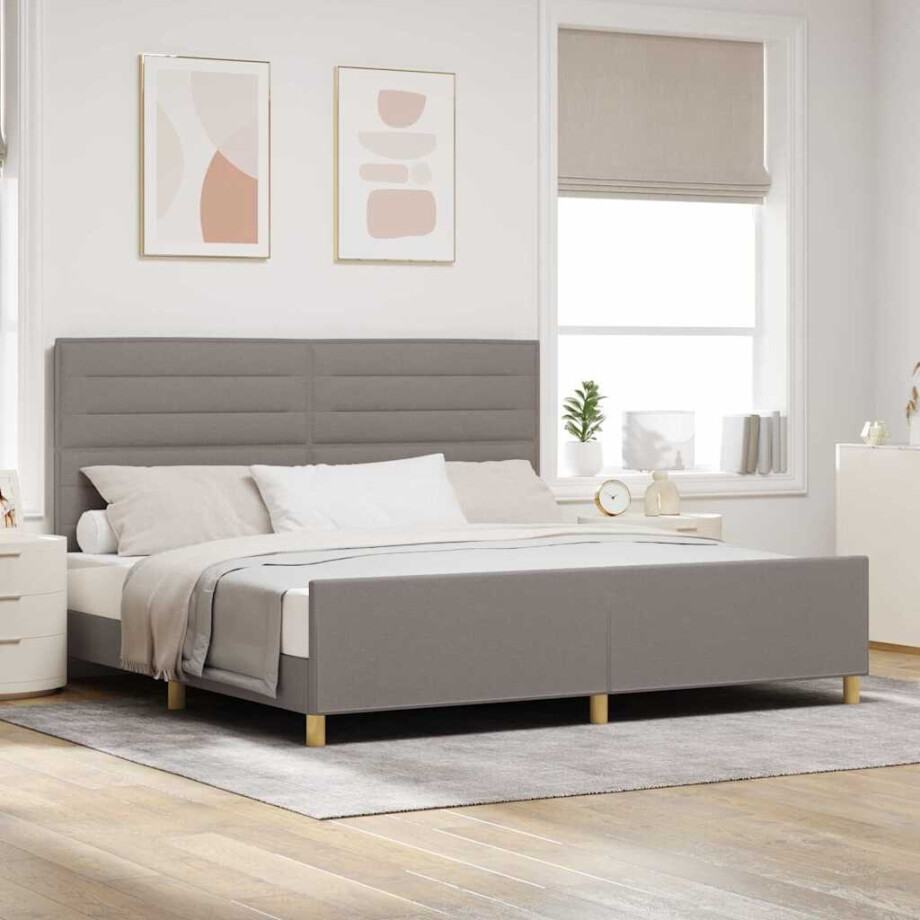 vidaXL Bedframe met hoofdeinde Taupe 200 x 200 cm Stof afbeelding 1