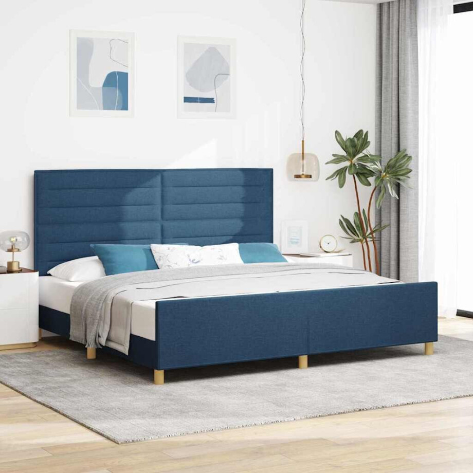 vidaXL Bedframe met hoofdeinde Blauw 200 x 200 cm Stof afbeelding 1