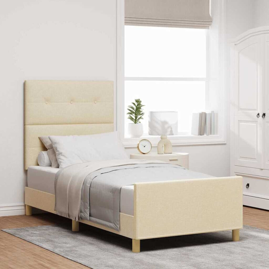 vidaXL Bedframe met hoofdeinde Crème 90 x 200 cm Stof afbeelding 1