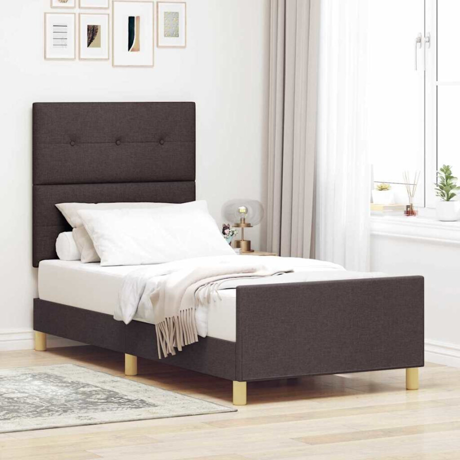 vidaXL Bedframe met hoofdeinde Donkerbruin 100 x 200 cm Stof afbeelding 1