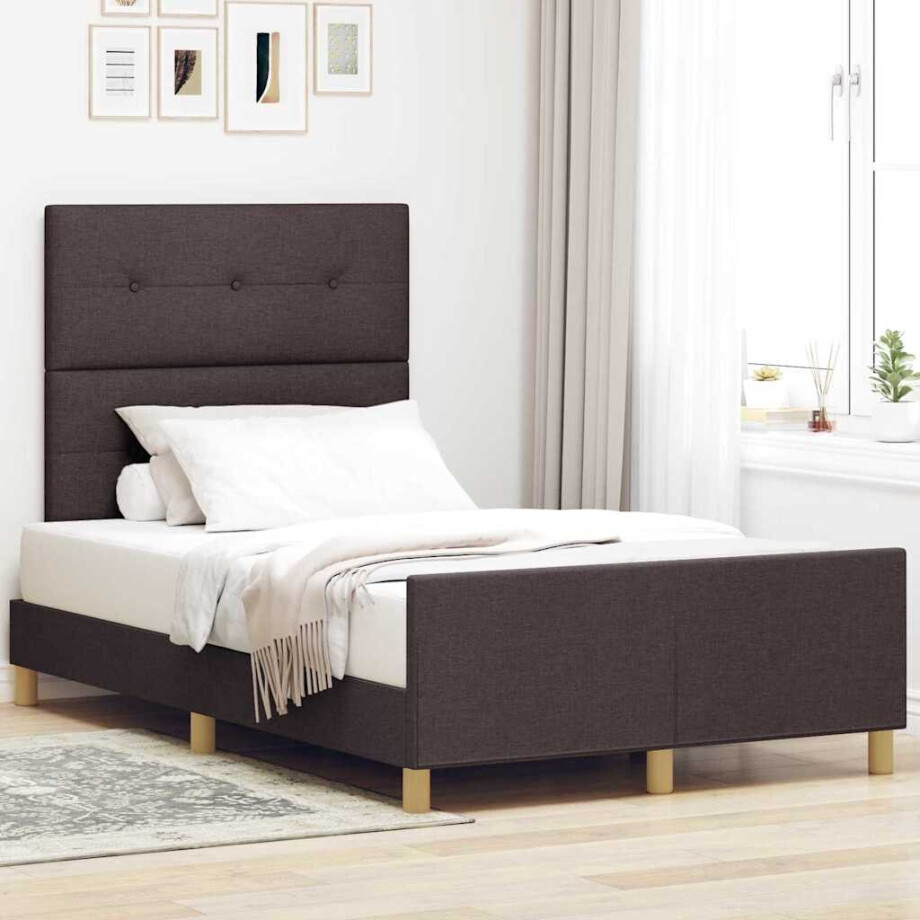 vidaXL Bedframe met hoofdeinde Donkerbruin 120 x 200 cm Stof vidaXL Bedframe met hoofdeinde Donkerbruin 120 x 200 cm Stof afbeelding 1