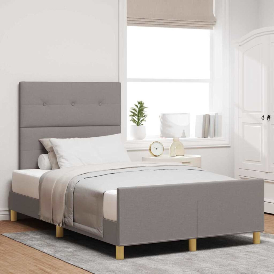 vidaXL Bedframe met hoofdeinde Taupe 120 x 200 cm Stof afbeelding 1
