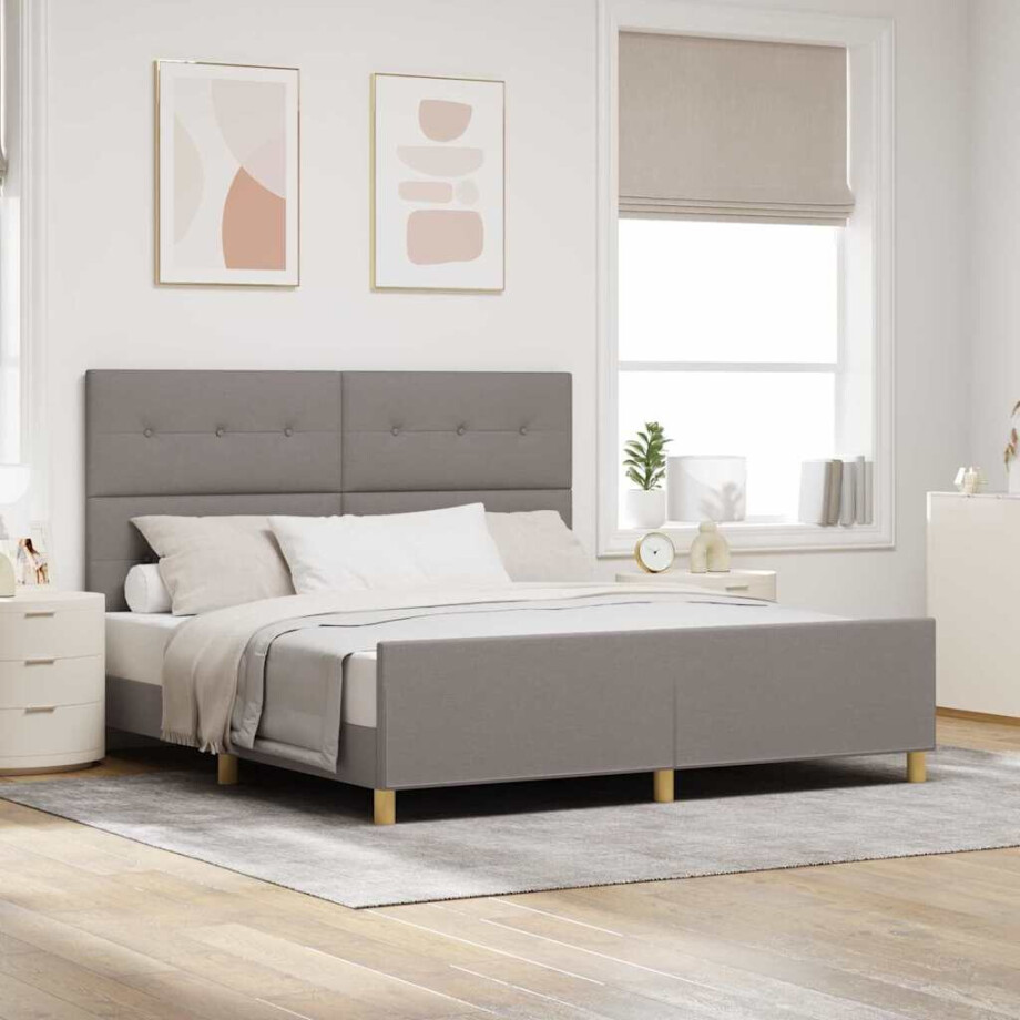 vidaXL Bedframe met hoofdeinde Taupe 180 x 200 cm Stof afbeelding 1