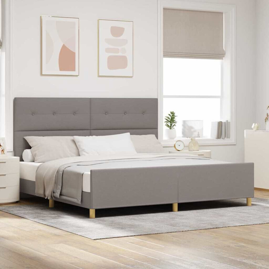 vidaXL Bedframe met hoofdeinde Taupe 200 x 200 cm Stof afbeelding 1