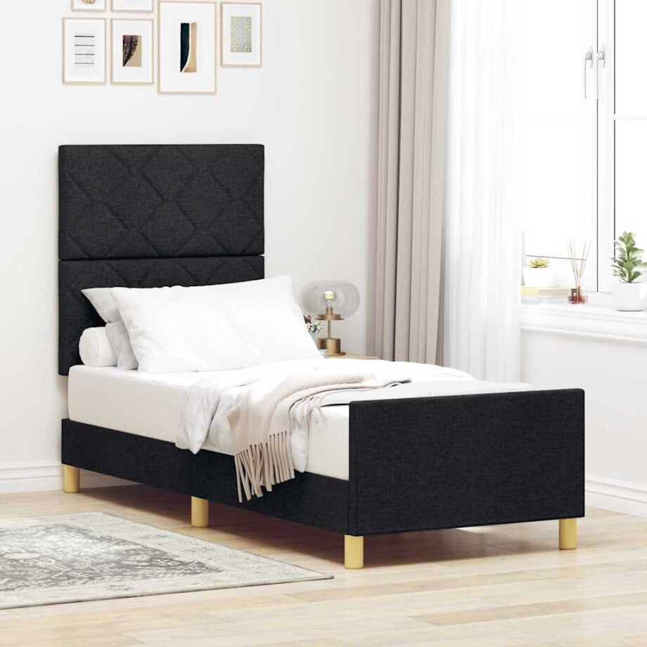 vidaXL Bedframe met hoofdeinde Zwart 80 x 200 cm Stof afbeelding 1