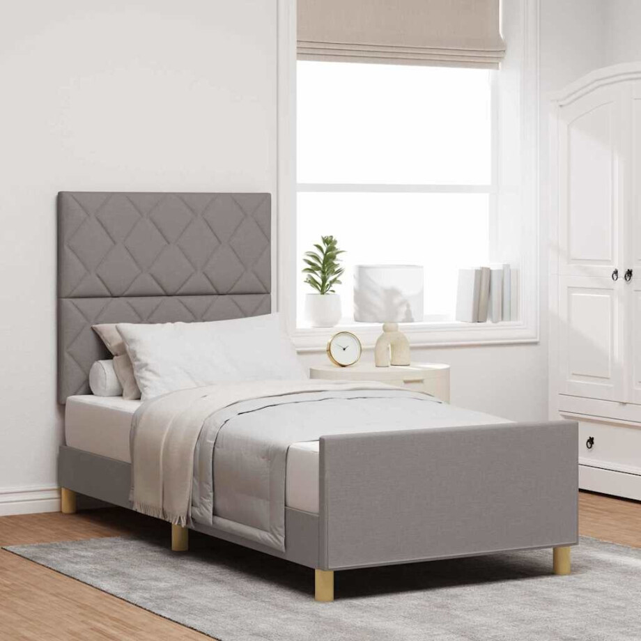 vidaXL Bedframe met hoofdeinde Taupe 90 x 190 cm Stof afbeelding 1