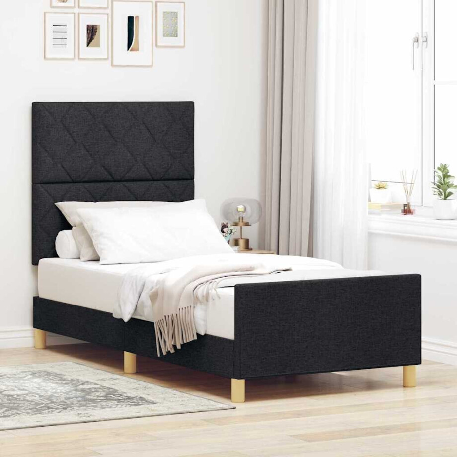 vidaXL Bedframe met hoofdeinde Zwart 90 x 200 cm Stof afbeelding 1