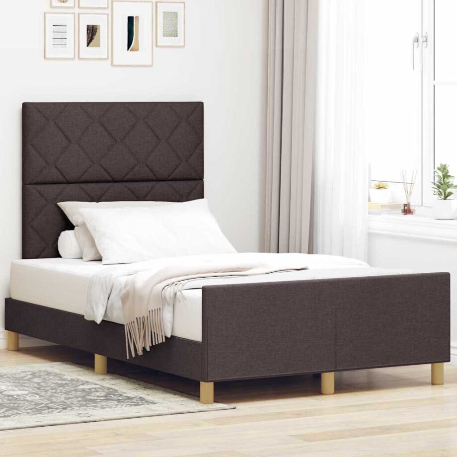 vidaXL Bedframe met hoofdeinde Donkerbruin 120 x 190 cm Stof vidaXL Bedframe met hoofdeinde Donkerbruin 120 x 190 cm Stof afbeelding 1