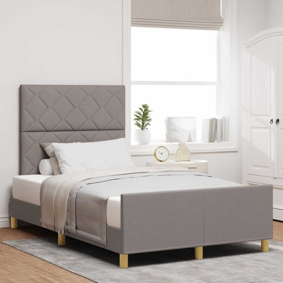 vidaXL Bedframe met hoofdeinde Taupe 120 x 190 cm Stof afbeelding 1