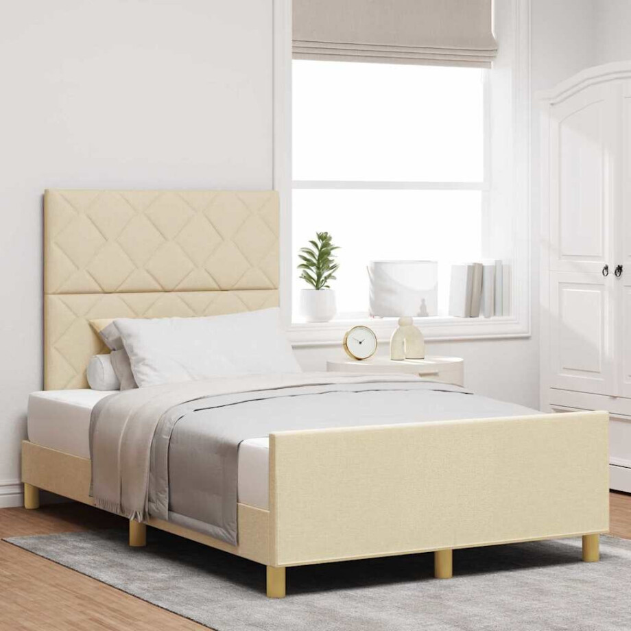 vidaXL Bedframe met hoofdeinde Crème 120 x 200 cm Stof afbeelding 1
