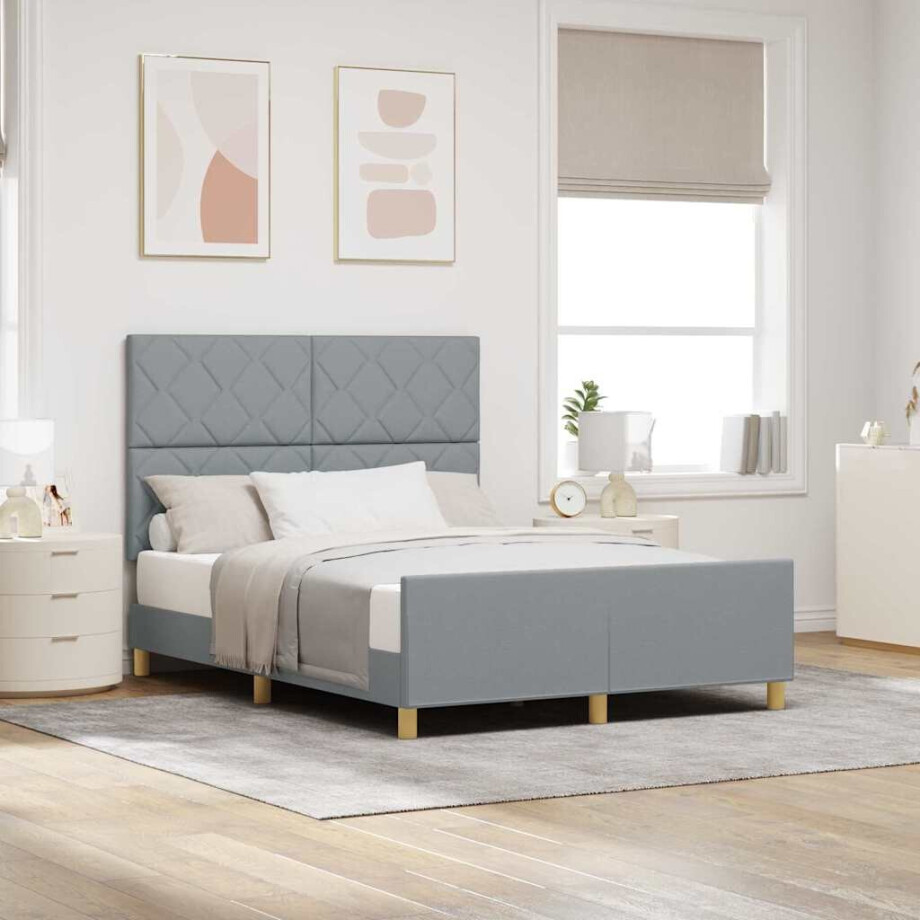 vidaXL Bedframe met hoofdeinde Lichtgrijs 140 x 190 cm Stof afbeelding 1