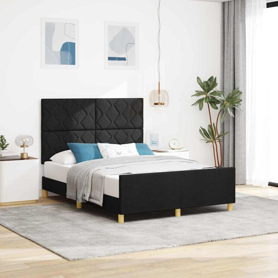 vidaXL Bedframe met hoofdeinde Zwart 140 x 190 cm Stof afbeelding 1