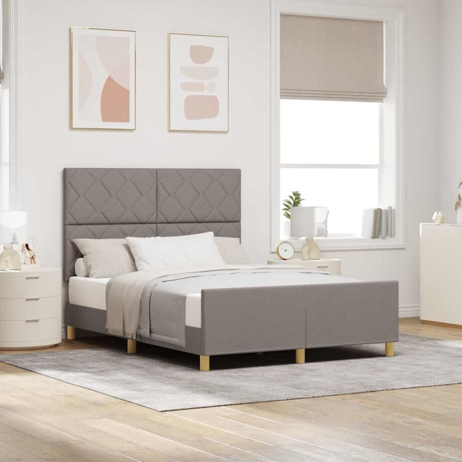 vidaXL Bedframe met hoofdeinde Taupe 140 x 190 cm Stof afbeelding 1