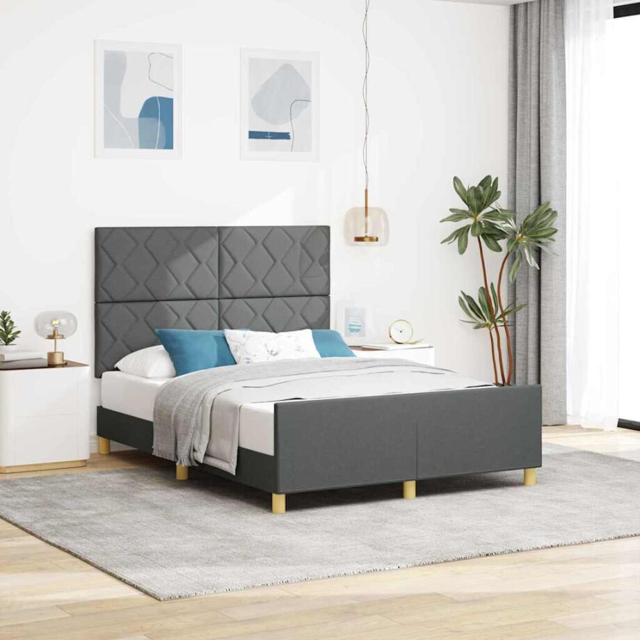 vidaXL Bedframe met hoofdeinde Donkergrijs 140 x 200 cm Stof vidaXL Bedframe met hoofdeinde Donkergrijs 140 x 200 cm Stof afbeelding 1