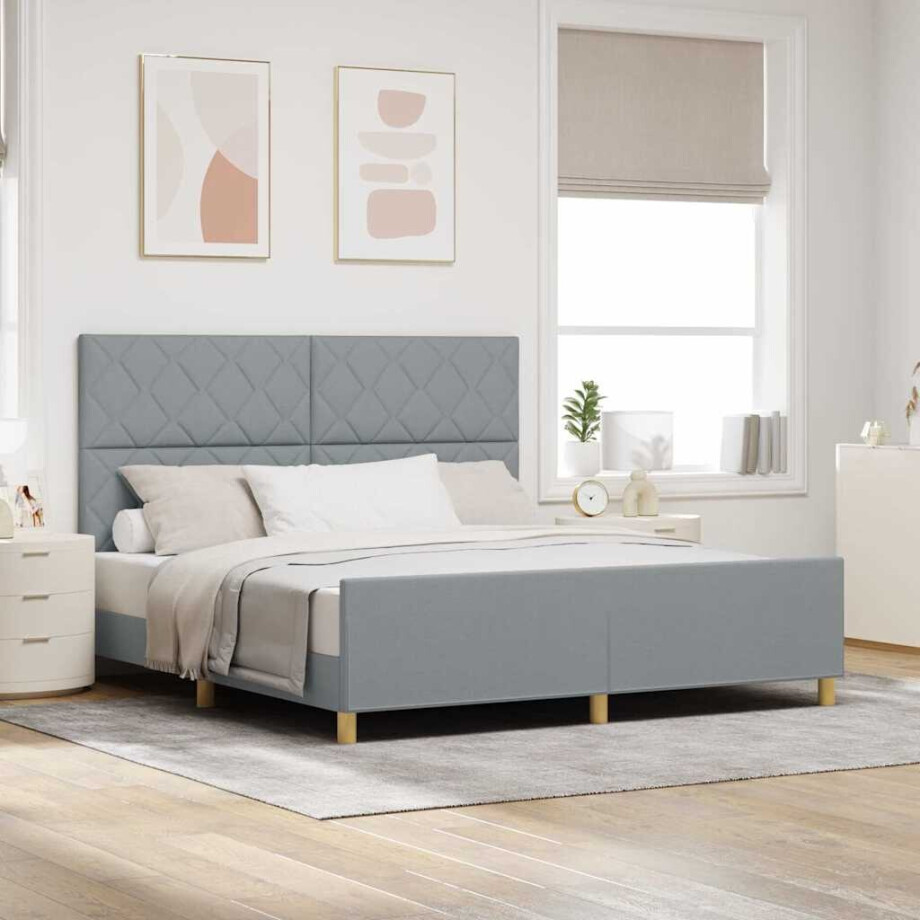 vidaXL Bedframe met hoofdeinde Lichtgrijs 180 x 200 cm Stof afbeelding 1