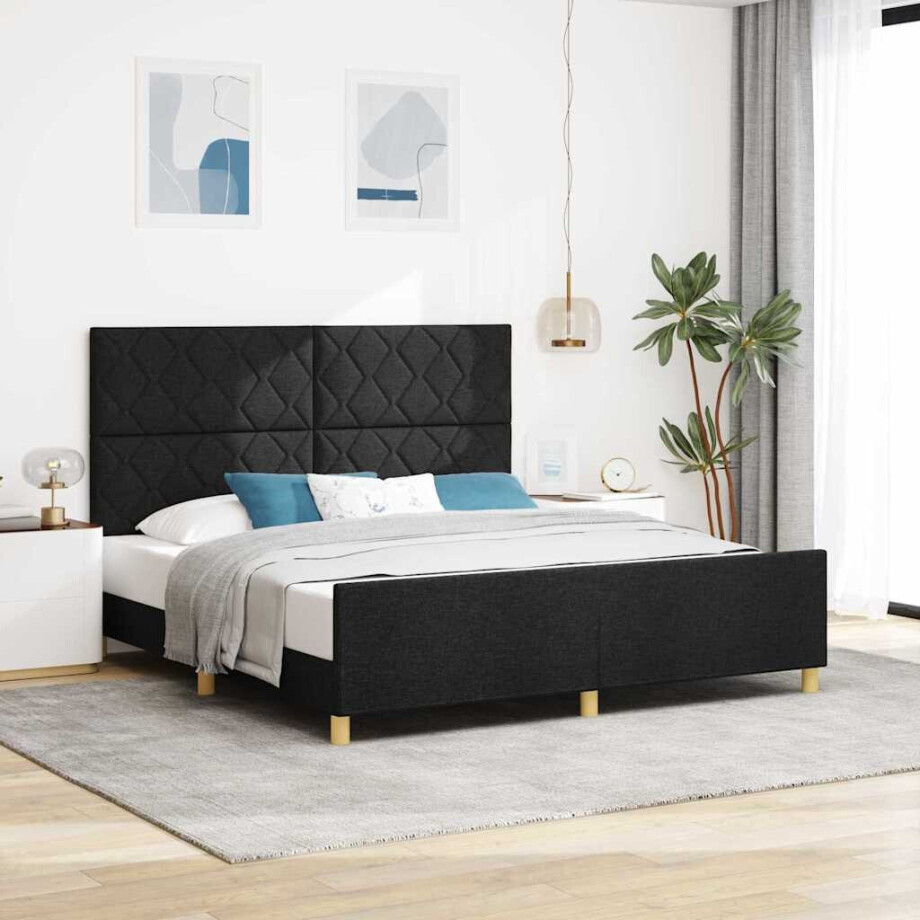 vidaXL Bedframe met hoofdeinde Zwart 180 x 200 cm Stof afbeelding 1