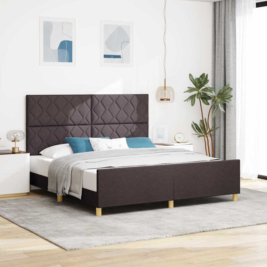 vidaXL Bedframe met hoofdeinde Donkerbruin 180 x 200 cm Stof vidaXL Bedframe met hoofdeinde Donkerbruin 180 x 200 cm Stof afbeelding 1