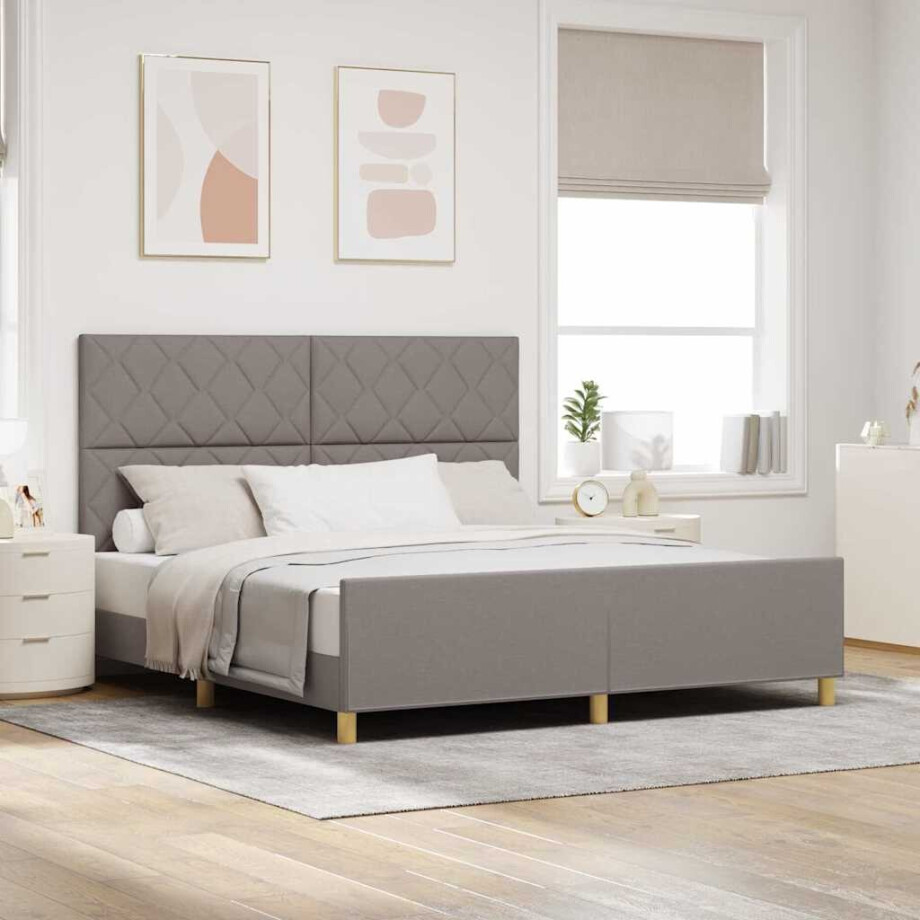 vidaXL Bedframe met hoofdeinde Taupe 180 x 200 cm Stof afbeelding 1
