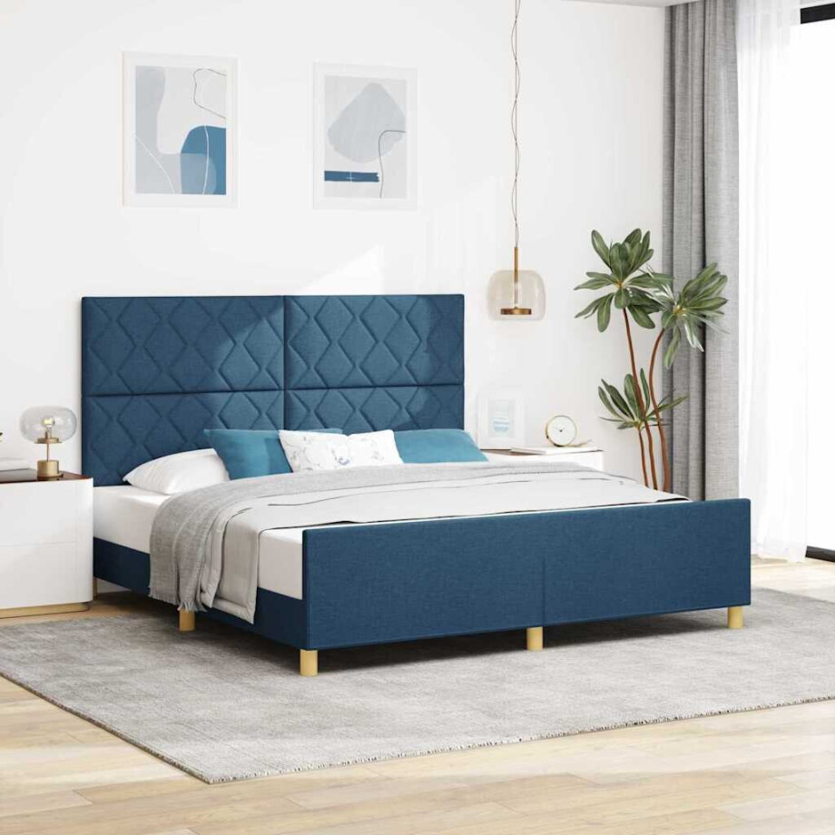 vidaXL Bedframe met hoofdeinde Blauw 180 x 200 cm Stof vidaXL Bedframe met hoofdeinde Blauw 180 x 200 cm Stof afbeelding 1