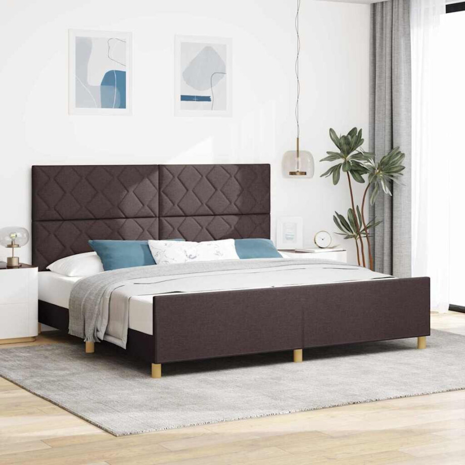 vidaXL Bedframe met hoofdeinde Donkerbruin 200 x 200 cm Stof vidaXL Bedframe met hoofdeinde Donkerbruin 200 x 200 cm Stof afbeelding 1