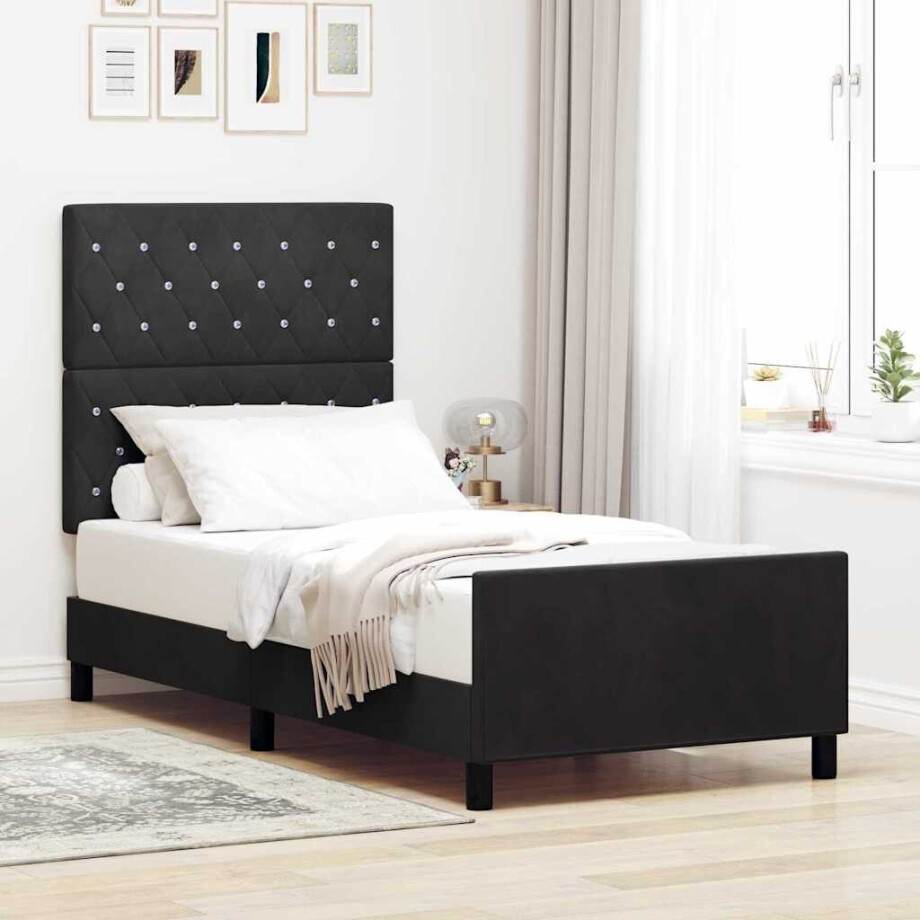 vidaXL Boxspringbed met hoofdeinde Zwart 100 x 200 cm Fluweel afbeelding 1