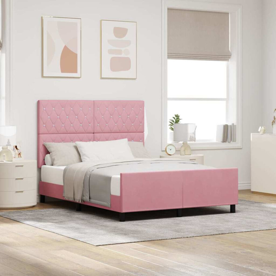vidaXL Boxspringbed met hoofdeinde Roze 140 x 190 cm Fluweel afbeelding 1