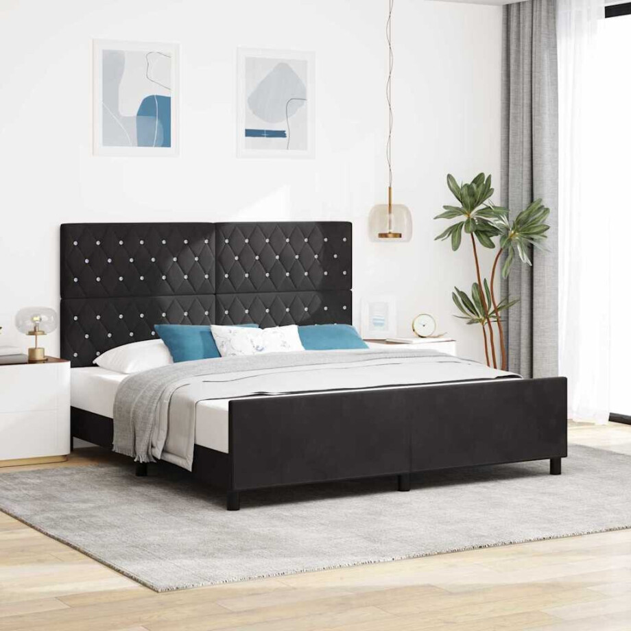 vidaXL Boxspringbed met hoofdeinde Zwart 180 x 200 cm Fluweel afbeelding 1