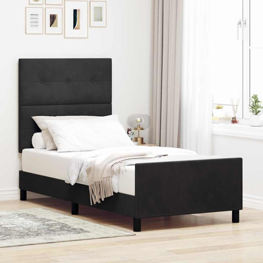 vidaXL Boxspringbed met hoofdeinde Zwart 90 x 200 cm Fluweel afbeelding 1
