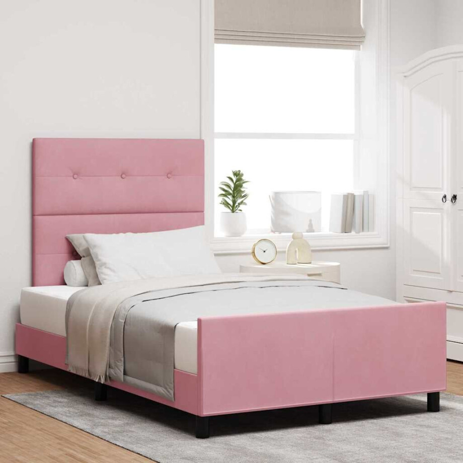 vidaXL Boxspringbed met hoofdeinde Roze 120 x 190 cm Fluweel afbeelding 1