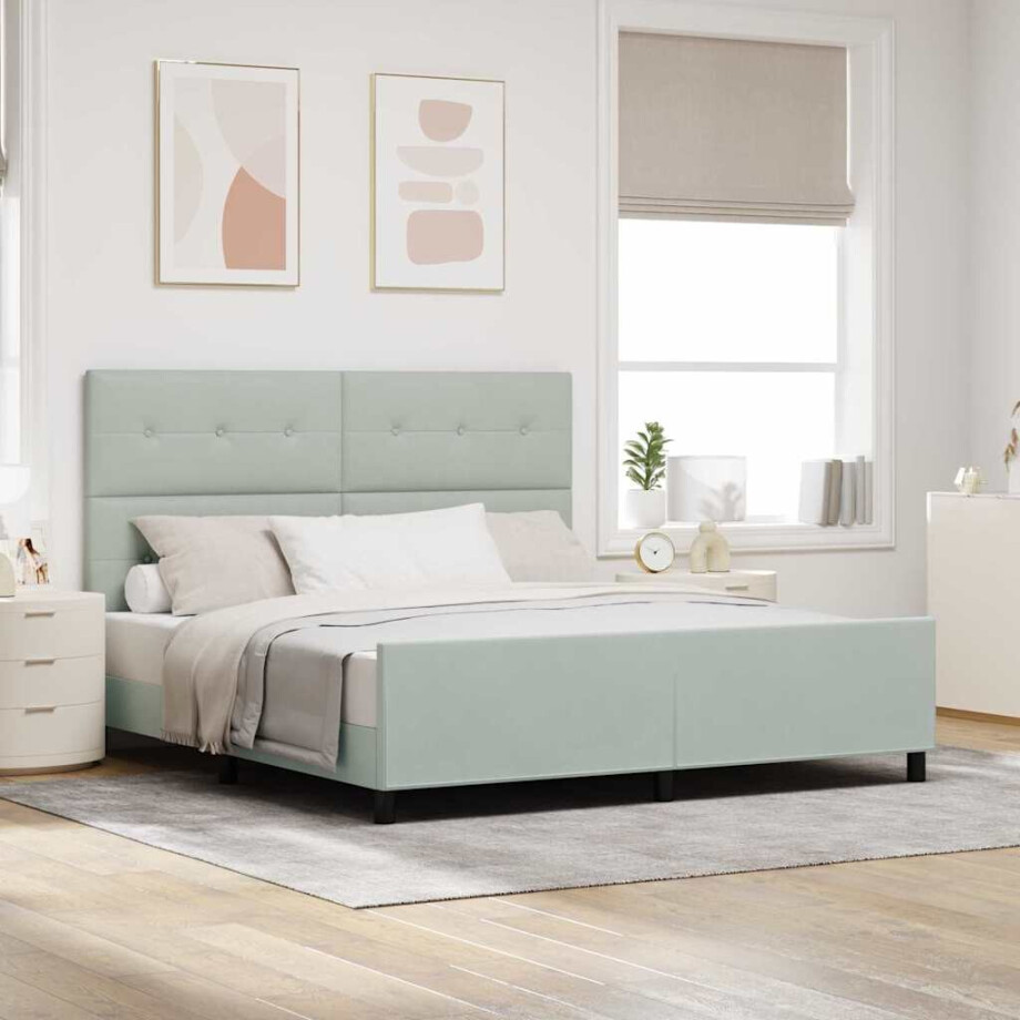 vidaXL Boxspringbed met hoofdeinde Lichtgrijs 180 x 200 cm Fluweel afbeelding 1
