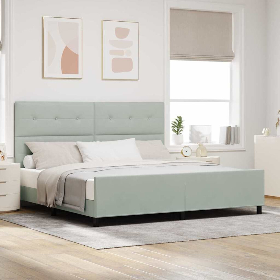 vidaXL Boxspringbed met hoofdeinde Lichtgrijs 200 x 200 cm Fluweel afbeelding 1