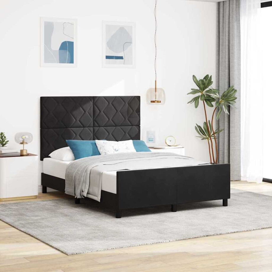 vidaXL Boxspringbed met hoofdeinde Zwart 140 x 200 cm Fluweel afbeelding 1