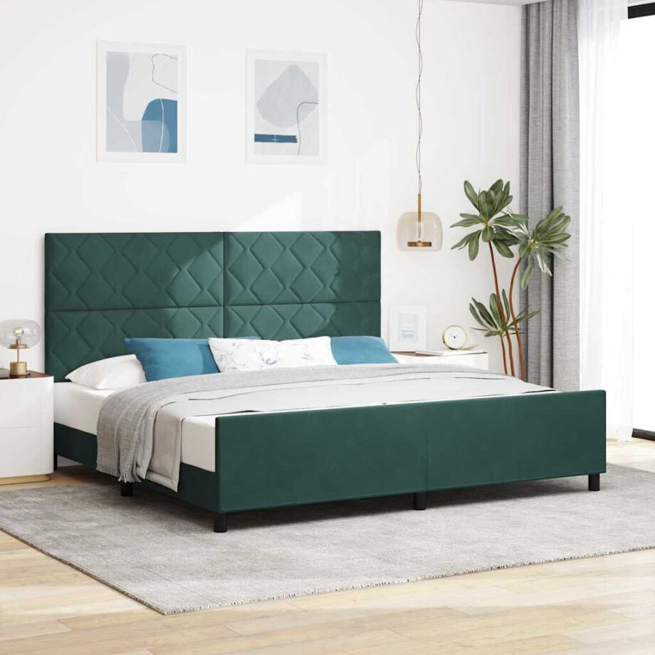 vidaXL Bedframe met hoofdeinde Donkergroen 200 x 200 cm Fluweel vidaXL Bedframe met hoofdeinde Donkergroen 200 x 200 cm Fluweel afbeelding 1