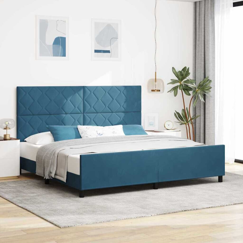 vidaXL Boxspringbed met hoofdeinde Donkerblauw 200 x 200 cm Fluweel afbeelding 1