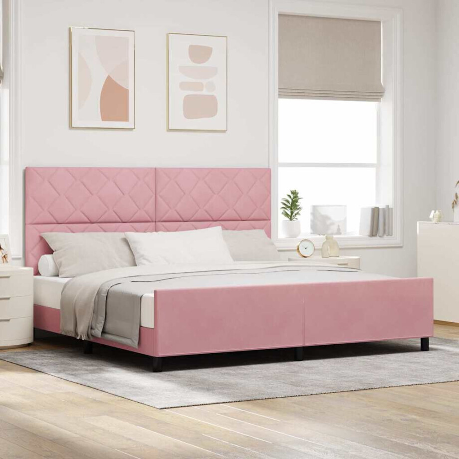 vidaXL Boxspringbed met hoofdeinde Roze 200 x 200 cm Fluweel afbeelding 1