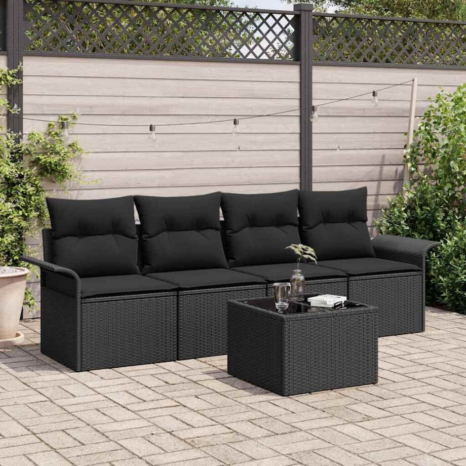 vidaXL Tuin Sofa Set met kussen met opslag 5 pcs Zwart poly rattan vidaXL Tuin Sofa Set met kussen met opslag 5 pcs Zwart poly rattan afbeelding 1