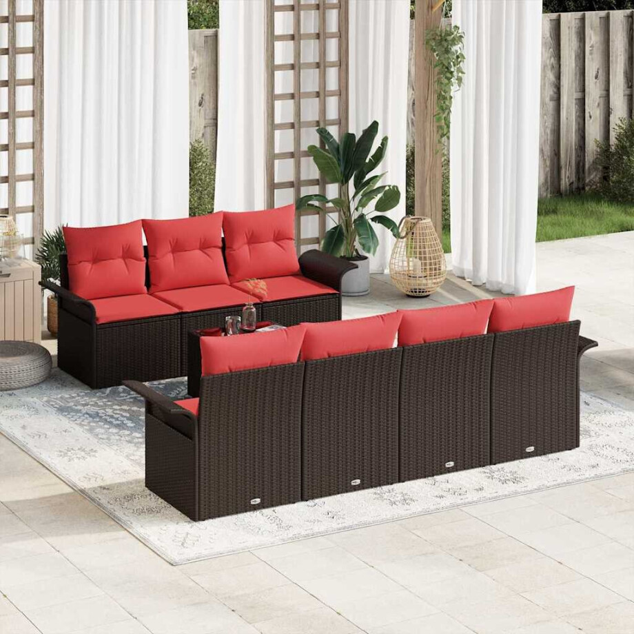 vidaXL Tuin Sofa Set met kussen 8 pcs Beige en Rood poly rattan afbeelding 1