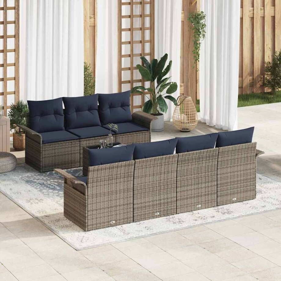 vidaXL Tuin Sofa Set met kussen 8 pcs Grijs en Marineblauw poly rattan vidaXL Tuin Sofa Set met kussen 8 pcs Grijs en Marineblauw poly rattan afbeelding 1
