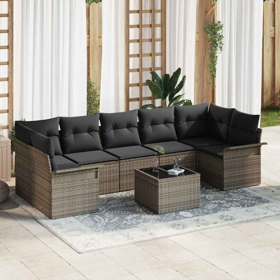 vidaXL Tuin Sofa Set met kussen met opslag 8 pcs Grijs poly rattan afbeelding 1