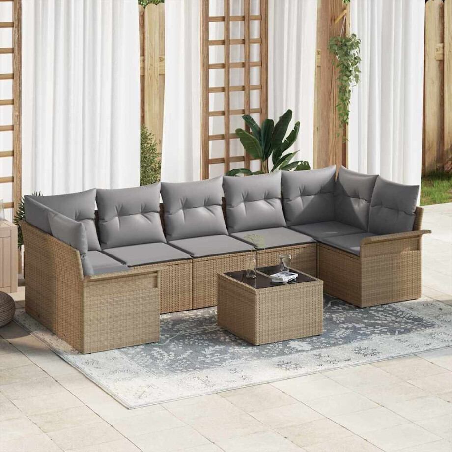 vidaXL Tuin Sofa Set met kussen 8 pcs Beige en Grijs poly rattan afbeelding 1