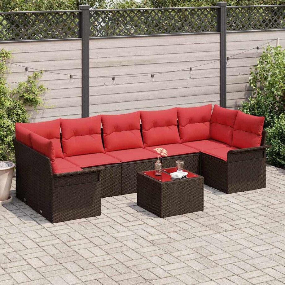 vidaXL Tuin Sofa Set met kussen 8 pcs Beige en Rood poly rattan afbeelding 1