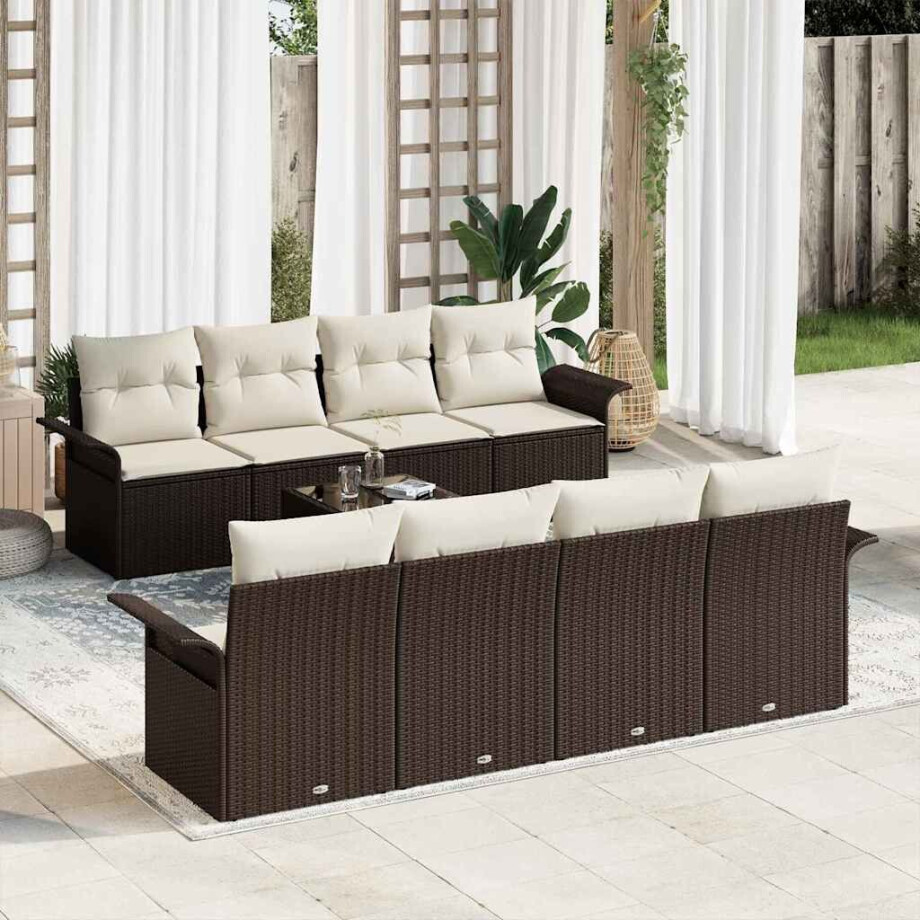 vidaXL Tuin Sofa Set 9 pcs Bruin en Crème Poly rattan, staal en glas vidaXL Tuin Sofa Set 9 pcs Bruin en Crème Poly rattan, staal en glas afbeelding 1