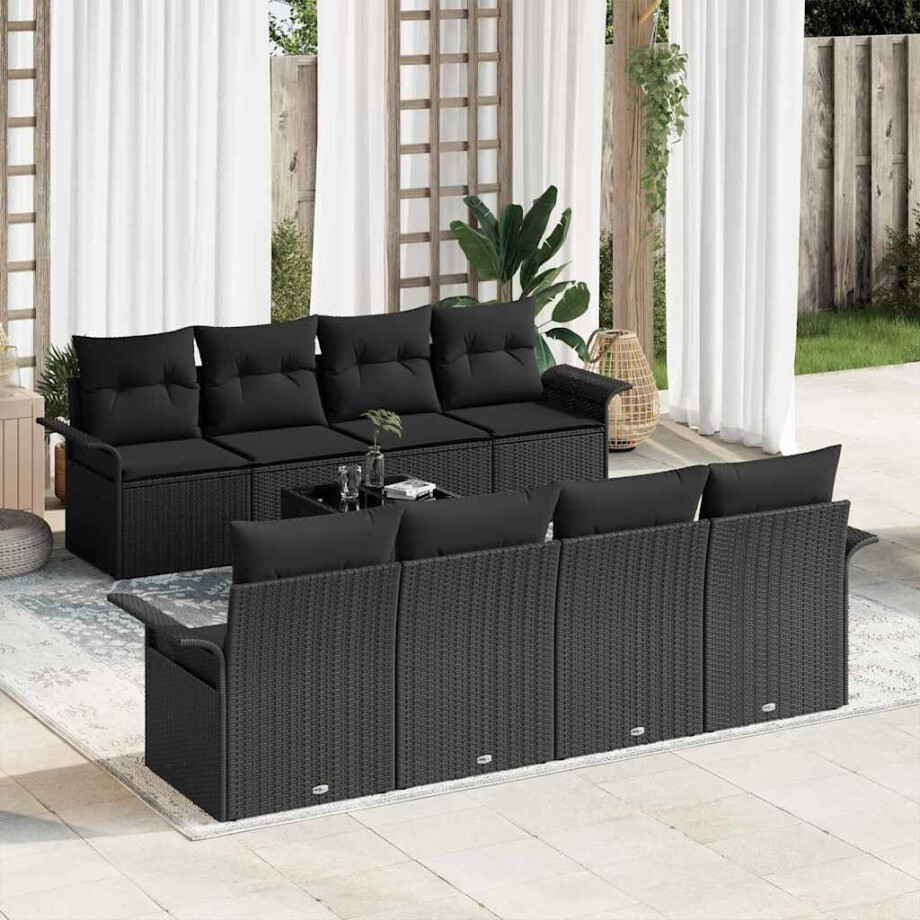 vidaXL Tuin Sofa Set met kussen met opslag 9 pcs Zwart poly rattan afbeelding 1