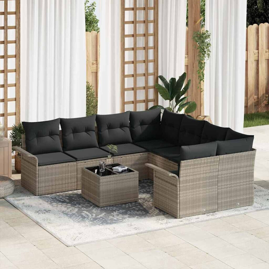vidaXL Tuin Sofa Set met kussen 9 pcs Licht Grijs en Donker Grijs afbeelding 1