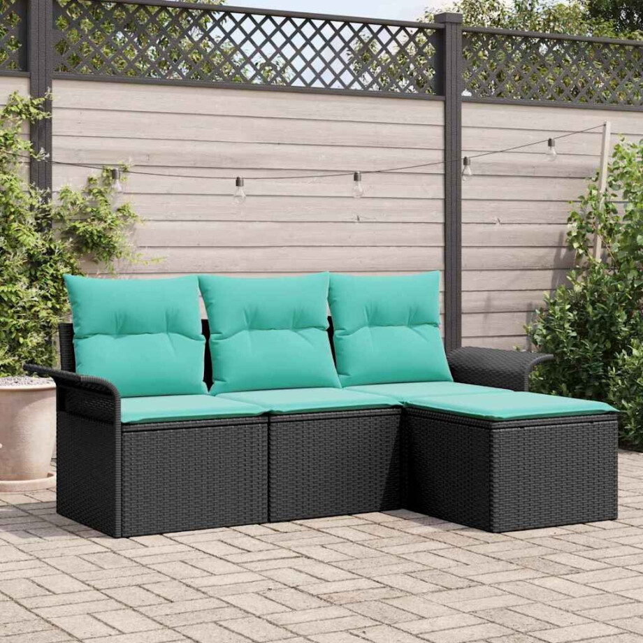 vidaXL Tuin Sofa Set met kussen met opslag 4 pcs Zwart poly rattan vidaXL Tuin Sofa Set met kussen met opslag 4 pcs Zwart poly rattan afbeelding 1